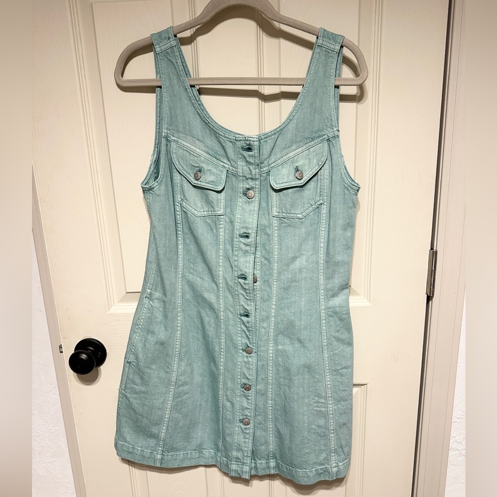 Madewell Green Denim Button-Up Dress